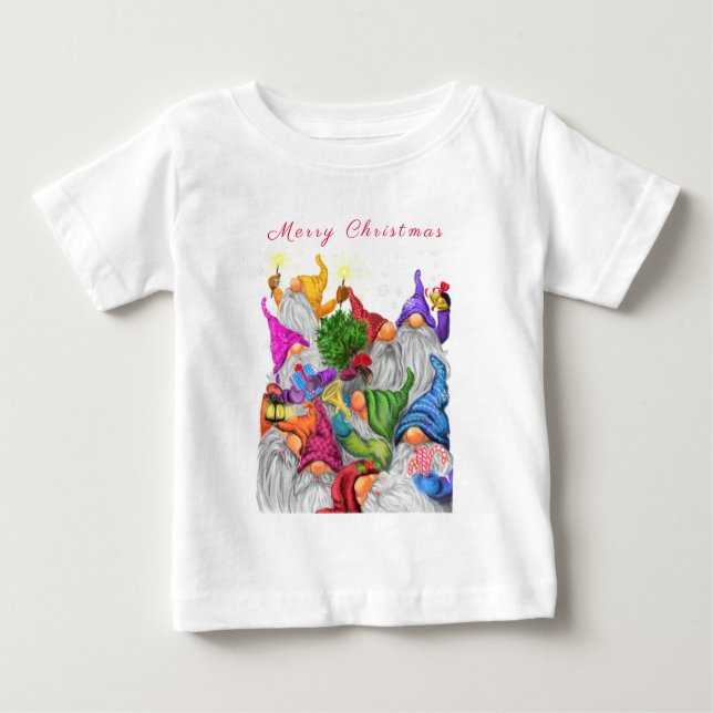 Lycklig Gnomes jul Baby T-Shirt (Framsida)