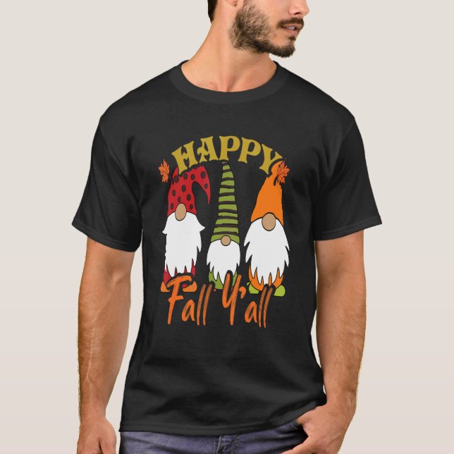 Lycklig Gnomes Pumpkin Autumn Lycklig Fall Y tack T Shirt (Framsida)