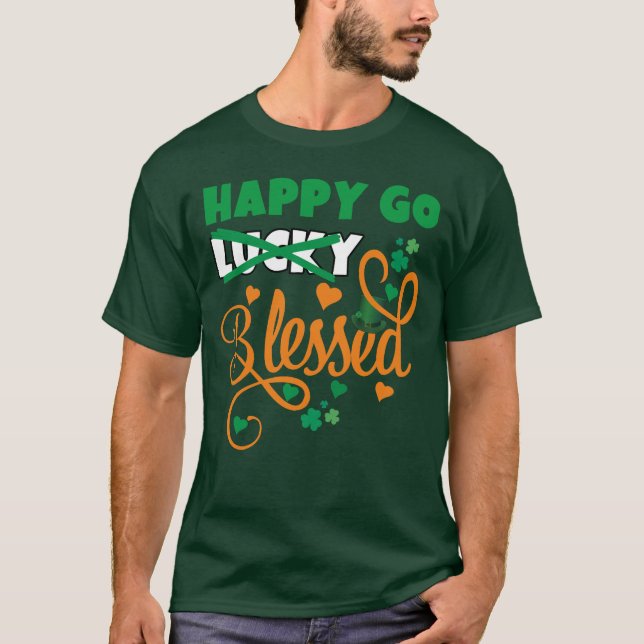 LYCKLIG GO Lucky BLESSED St patrick's day T Shirt (Framsida)