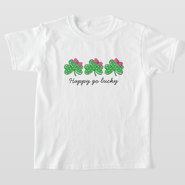 Lycklig Go Lucky Coquette Bow Klöver St Patrick's T Shirt (Laydown)