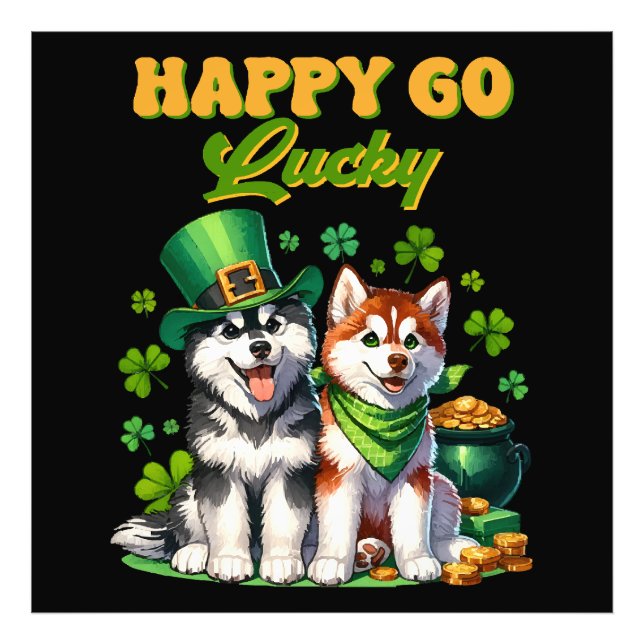 Lycklig Go Lucky Cute Husky St. Patricks Day Fototryck (Framsidan)