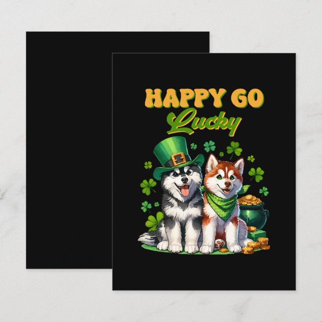 Lycklig Go Lucky Cute Husky St. Patricks Day Tilläggskort (Fram/baksida)