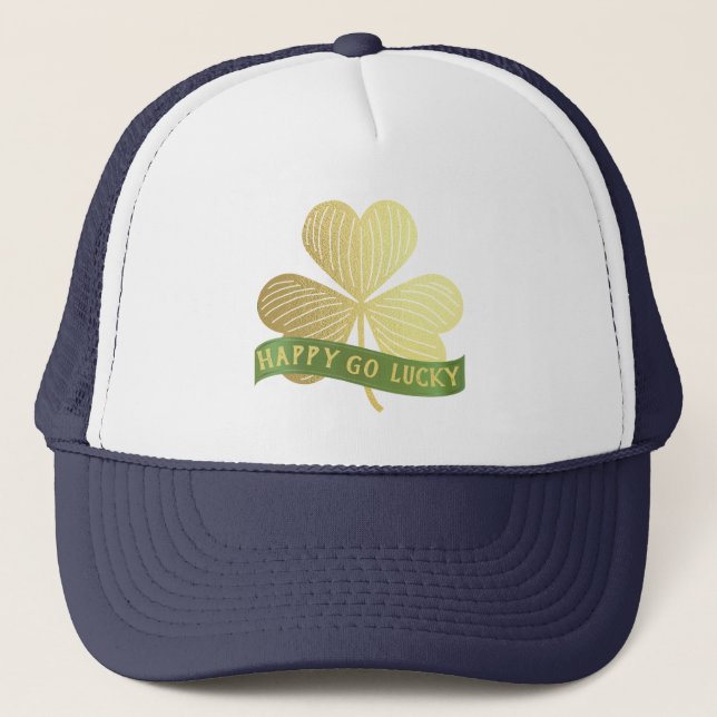 Lycklig Go Lucky Guld Shamrock St patrick's day Keps (Framsida)