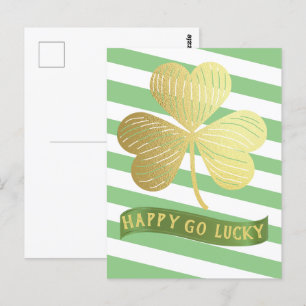 Lycklig Go Lucky Guld Shamrock St patrick's day Vykort