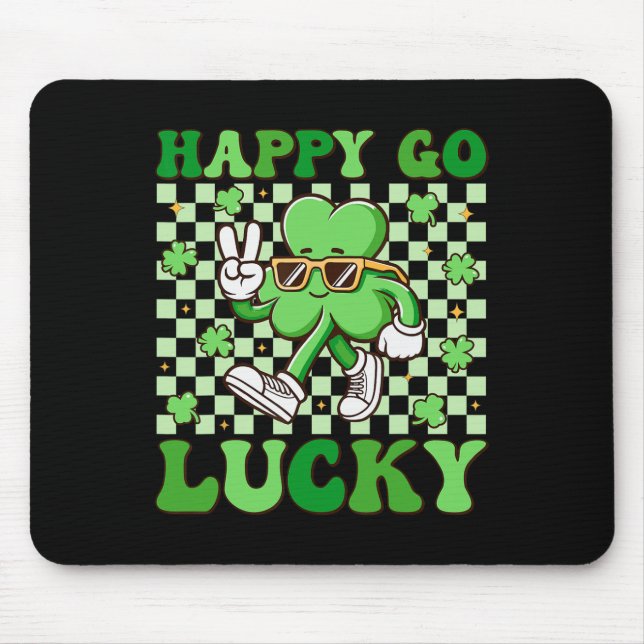 Lycklig Go Lucky Shamrock Irish St patricks day Gr Musmatta (Framsidan)