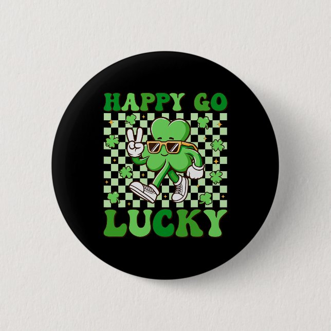 Lycklig Go Lucky Shamrock Irländsk St Patricks Dag Knapp (Framsida)