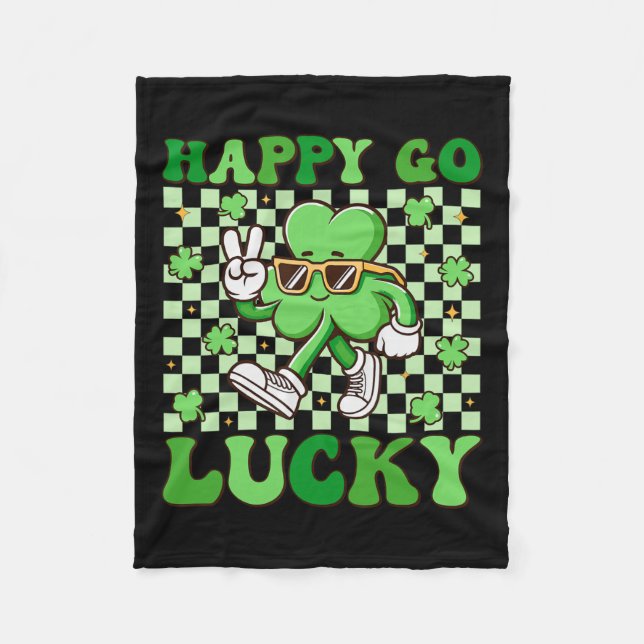 Lycklig Go Lucky Shamrock Irländska St Patricks Da Fleecefilt (Framsidan)