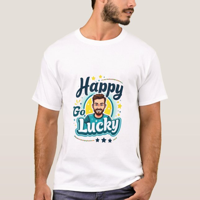 Lycklig Go Lucky: Smilde man med Positive Vibes T Shirt (Framsida)