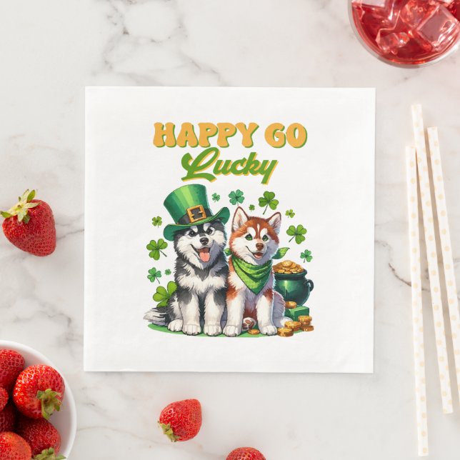 Lycklig Go Lucky Söt Husky St. Patricks Day Pappersservett (Insitu)