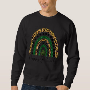 Lycklig Go Lucky St Patrick S Day Leopard Rainbow  Lång Ärmad Tröja