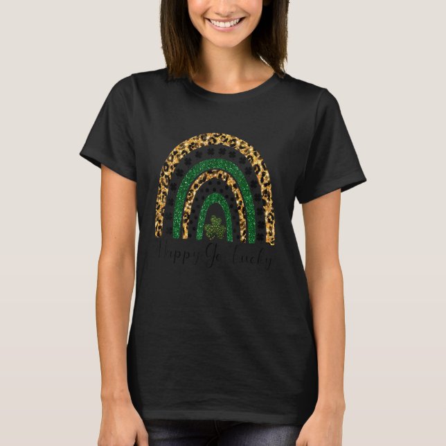 Lycklig Go Lucky St Patrick S Day Leopard Rainbow  T Shirt (Framsida)