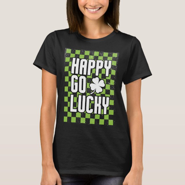 Lycklig Go Lucky St patrick's day Checkated T Shirt (Framsida)