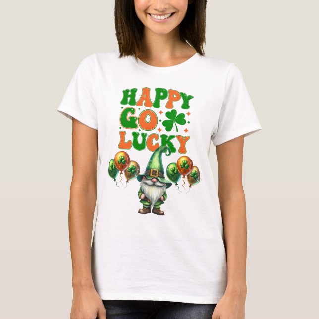 Lycklig Go Lucky St. Patrick's Day Gnome T Shirt (Framsida)