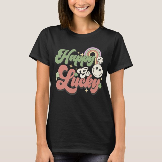 Lycklig Go Lucky St. Patrick's Day T-shirt Shamroc (Framsida)
