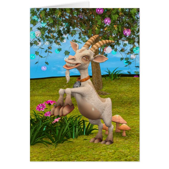 Lycklig Goat Hälsningskort (Framsidan)