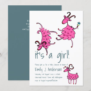 Lycklig GOAT Rosa Baby Shower handskriven Inbjudningar
