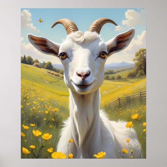 Lycklig Goat Vibrant Butterkoppsskugga Poster (Framsidan)