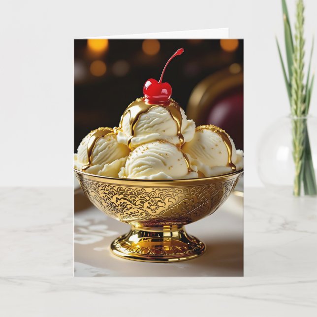 Lycklig Golden Birthday | Ice Cream Sundae Kort (Framsida)