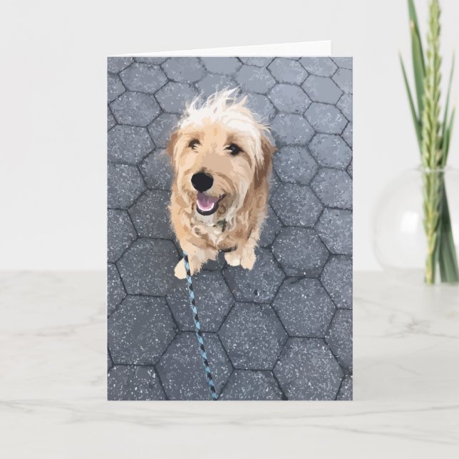 Lycklig Golden Doodle Hund på en promenad Kort (Framsida)