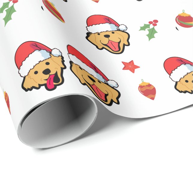 Lycklig Golden-hämtaren Hund och jultomten jul Presentpapper (Rullad Hörn)