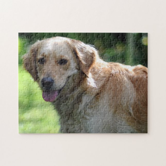 Lycklig Golden Retriever Hund Jigszle Puzzle Pussel (Horisontell)
