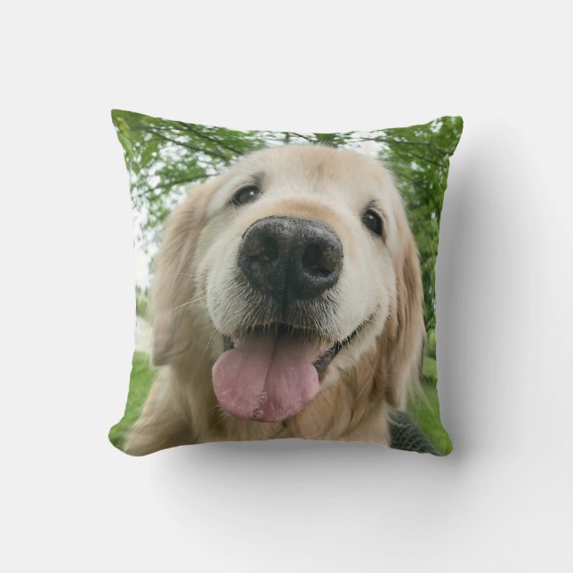 Lycklig Golden Retriever Hund utanför Porträtt Kudde (Framsida)