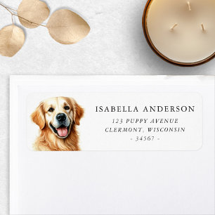 Lycklig Golden Retriever Hund Watercolor Adress Returadress Etikett