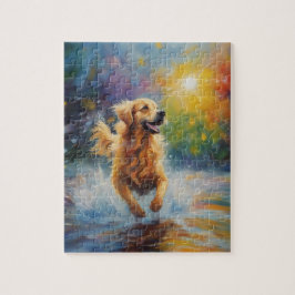 Lycklig Golden Retriever i Vatten Pussel