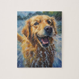 Lycklig Golden Retriever i Vatten Pussel