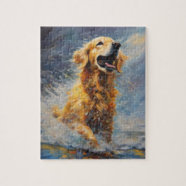 Lycklig Golden Retriever i Vatten Pussel