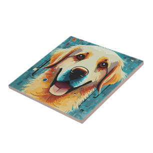 Lycklig Golden Retriever Kakelplatta