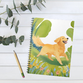 Lycklig Golden Retriever | Ljust vattenfärgskort Anteckningsbok