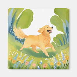 Lycklig Golden Retriever | Ljust vattenfärgskort Magnet