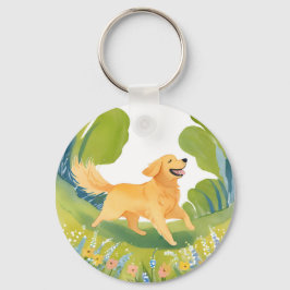 Lycklig Golden Retriever | Ljust vattenfärgskort Nyckelring
