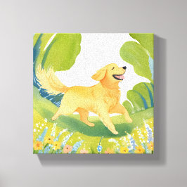 Lycklig Golden Retriever | Ljust vattenfärgsmålnin Canvastryck