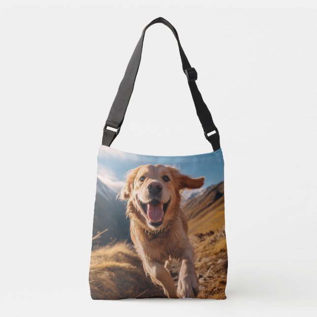 Lycklig Golden Retriever Running Axelväska (Framsida)