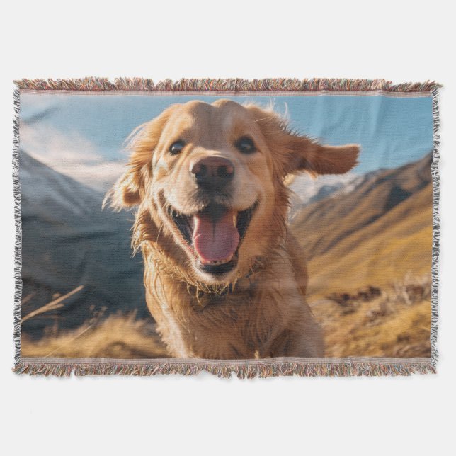 Lycklig Golden Retriever Running Filt (Framsidan)