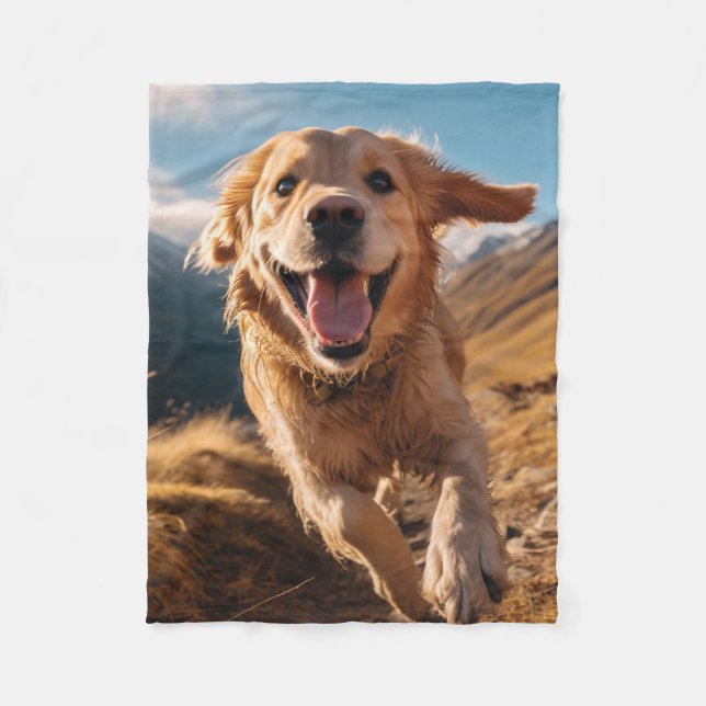 Lycklig Golden Retriever Running Fleecefilt (Framsidan)