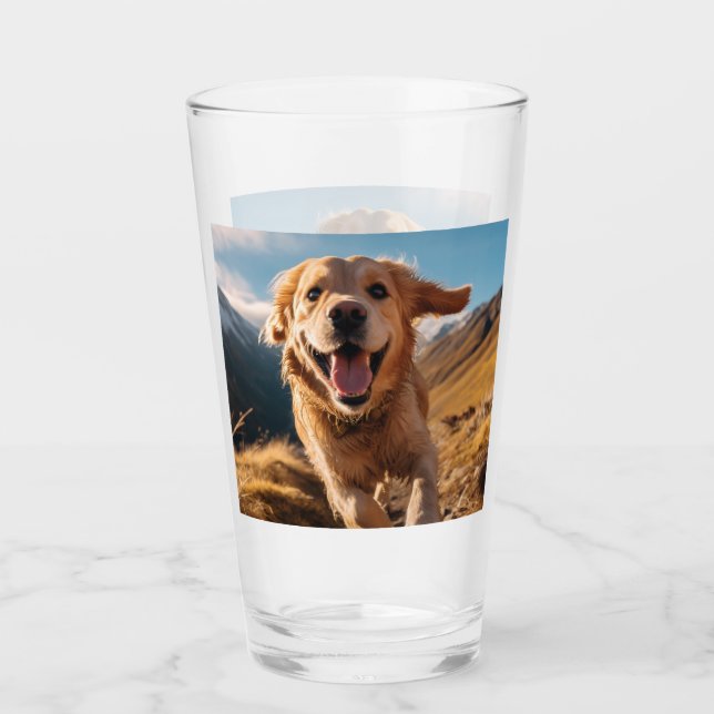 Lycklig Golden Retriever Running Glaskopp (Framsida)