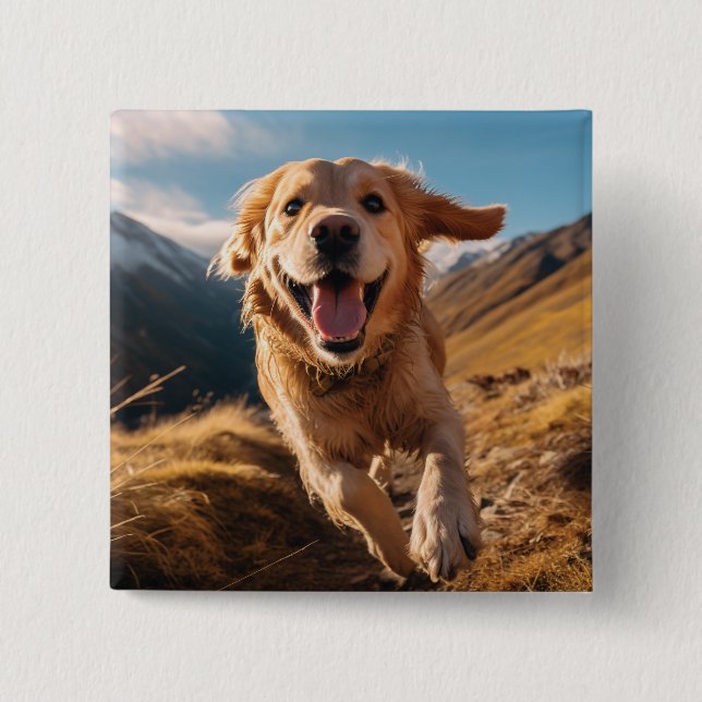 Lycklig Golden Retriever Running Knapp (Framsida)