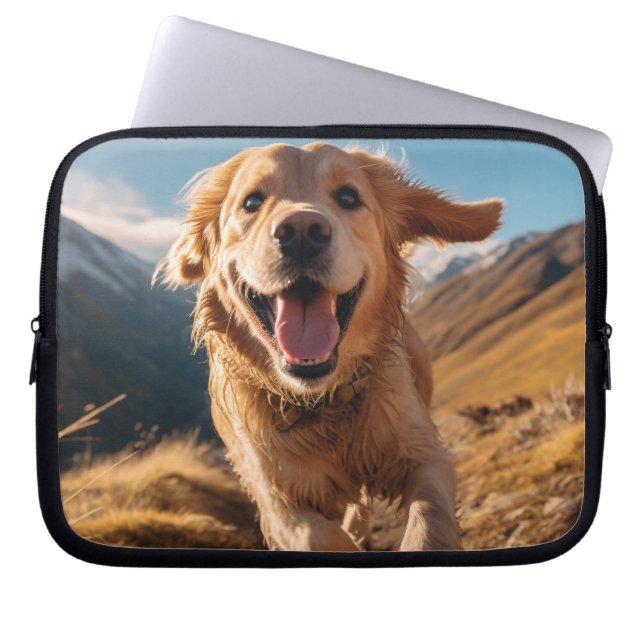 Lycklig Golden Retriever Running Laptop Fodral (Framsidan)