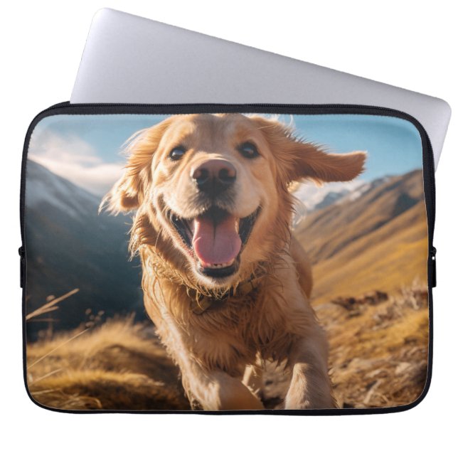 Lycklig Golden Retriever Running Laptop Fodral (Framsidan)