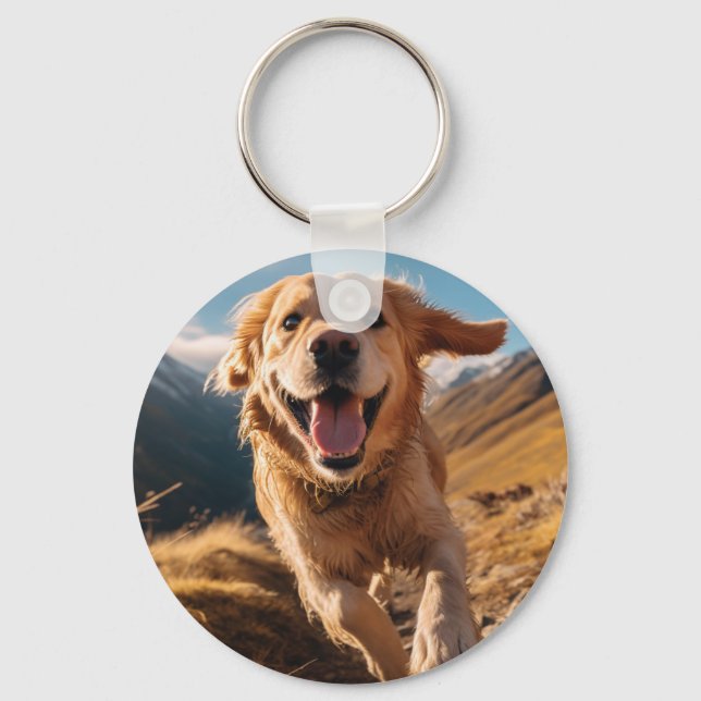 Lycklig Golden Retriever Running Nyckelring (Framsida)
