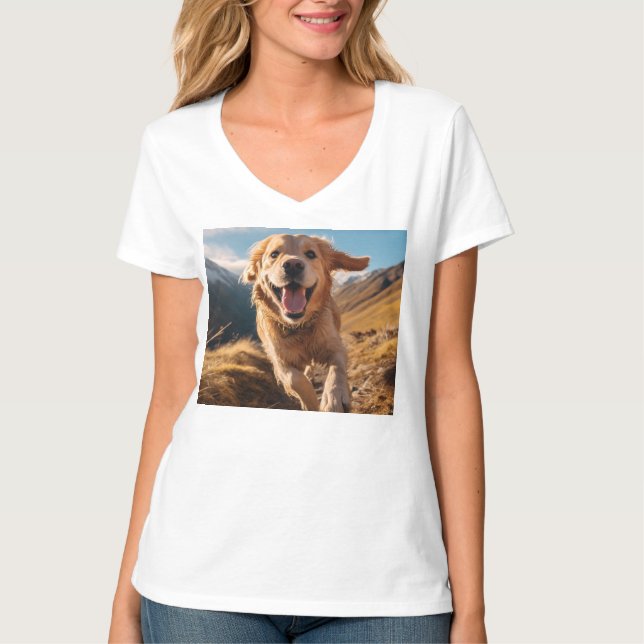 Lycklig Golden Retriever Running T Shirt (Framsida)