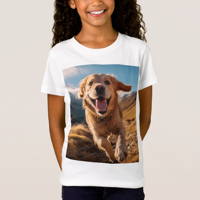 Lycklig Golden Retriever Running T Shirt (Framsida)