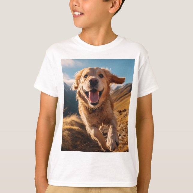 Lycklig Golden Retriever Running T Shirt (Framsida)