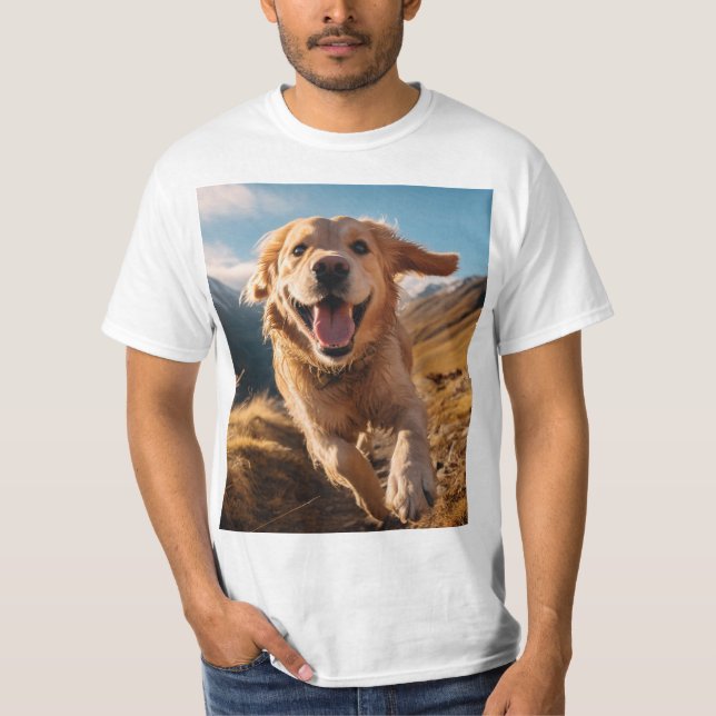 Lycklig Golden Retriever Running T Shirt (Framsida)
