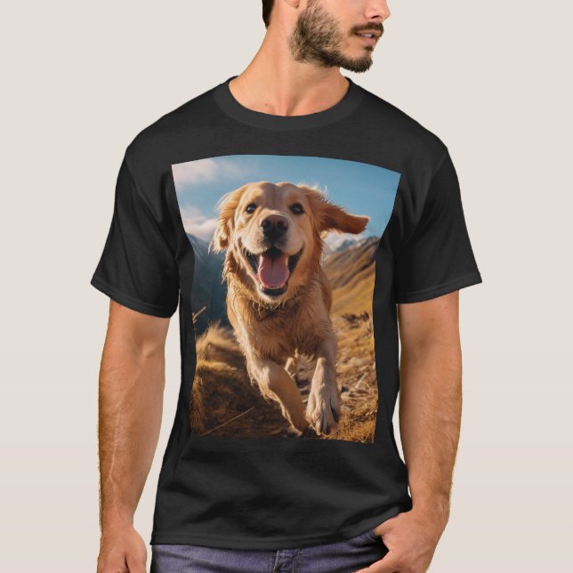 Lycklig Golden Retriever Running T Shirt (Framsida)
