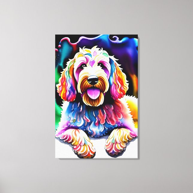 Lycklig Goldendoodle Colorful Glatt Doodle Hund Canvastryck (Framsida)