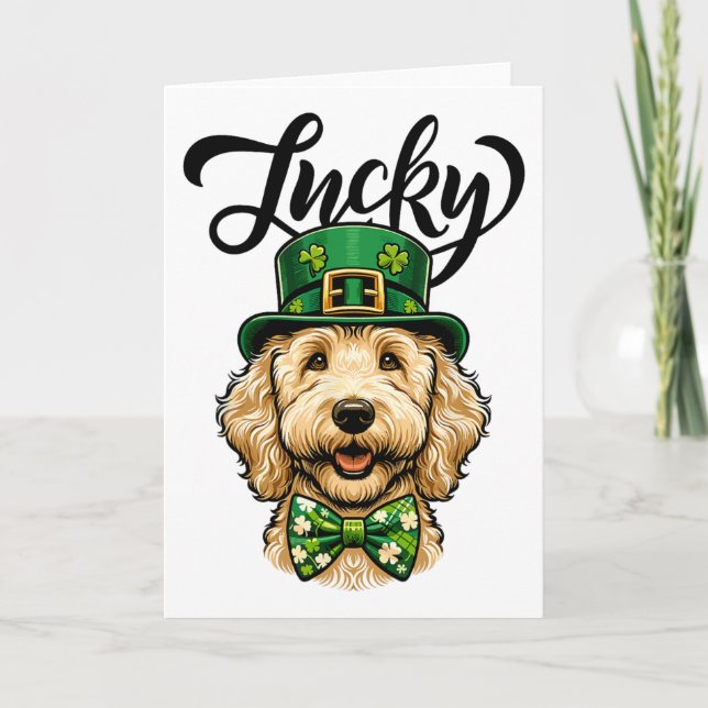 Lycklig Goldendoodle Hund St Patrick's Day Barn St Kort (Framsida)